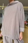 Made in Italy Cooper Needlecord Boat Cowl Neck Top Mocha